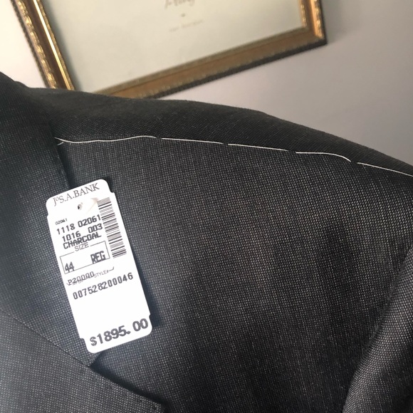 NEW，Jos. A. Bank Charcoal 44 Reg Complete 2pc Suit 39W Pants - Picture 5 of 16